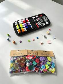 Kit de costura portátil para el hogar, kit de herramientas de costura multifuncional con botones surtidos para combinar, ideal para entusiastas del DIY - Multicolor - Ver 9