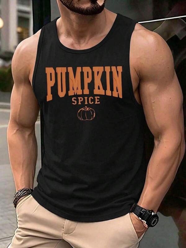 Chaleco deportivo de cuello redondo con estampado y sin mangas, chaleco deportivo sencillo con diseño impreso, camiseta deportiva para hombres, ropa deportiva, atuendo para gimnasia