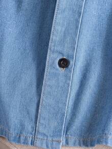 EMERY ROSE EMERY ROSE Women's Tie Neck Long Sleeve Casual Single-Breasted Denim Shirt - Light Wash - View 6