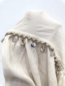 Sunnyshic Plus Size Vacation Style Tassel & Shell Decor Ruffle Hem Skirt Fall - Beige - View 8