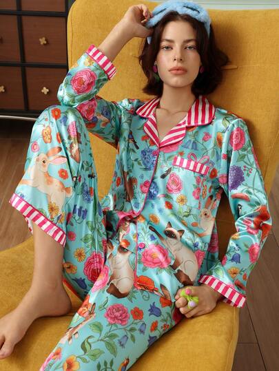 Chillnights PJS8 Women's Satin Digital Print Pajama Set
