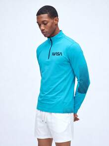 Nelvento Soul Manfinity Fitness 男士字母圖案 1/4 拉鍊運動夾克 健身上衣 開學季運動上衣 秋季透氣運動夾克，輕量，健身房 - 水鴨藍 - 查看 5