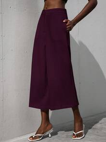 Aveloria Modichic Elegant Commuter Office Regular Waist Loose Front Pleated 7/8 Length Culottes For Women - Purple - View 3