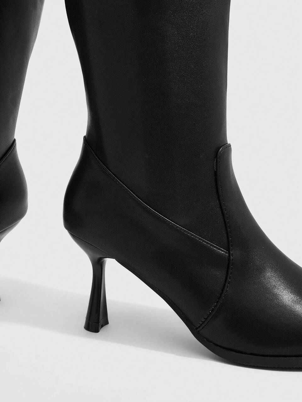 CUCCOO SZL Women Shoes Black Glossy Leather Pointed Stiletto Mid-Heel Boots, Minimalist Commuter Style, Autumn And Winter Models, Suitable For Workplace Dating W