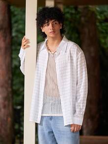 Whitmere Men's Hollow-Out Fabric Single-Breasted Casual Long Sleeve Shirt, Spring/Summer - White - View 4