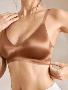 Ocili Women's Seamless Wireless Deep V-Neck Push-Up Jelly Soft Support Bra, Comfortable Side-Boob Coverage, Minimalist Everyday Bra With Molded Cups, 1pc - Coffee Brown - View 5