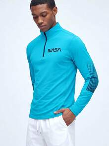 Nelvento Soul Manfinity Fitness 男士字母圖案 1/4 拉鍊運動夾克 健身上衣 開學季運動上衣 秋季透氣運動夾克，輕量，健身房 - 水鴨藍 - 查看 3