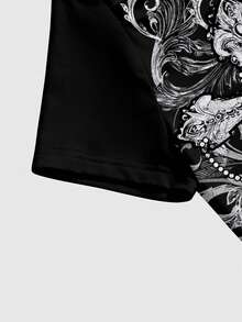 ROMWE Grunge Punk Dark Punk Cross & Vine Asymmetrical Shoulder Sexy Women's T-Shirt - Black - View 3