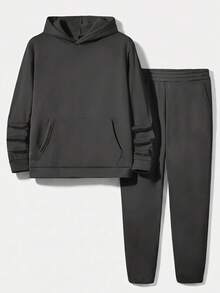 NORVETH Men's Hoodie Long Sleeve Sweatshirt And Sweatpants Set - Dark Grey - View 1