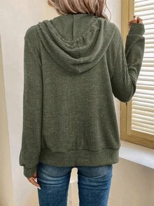 Easowa Sport Game Day Tracksuit Women Athleisure Hooded Zipper Front Sweatshirt, Olive Green Striped Comfortable Casual Long Sleeve Tops Travel Autumn - Green - View 2