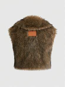 ACID BLVD Spring/Summer/Autumn/Winter Y2K Rock Style Metal Buckle Waist-Exposing Faux Fur Vest - Camel - View 2
