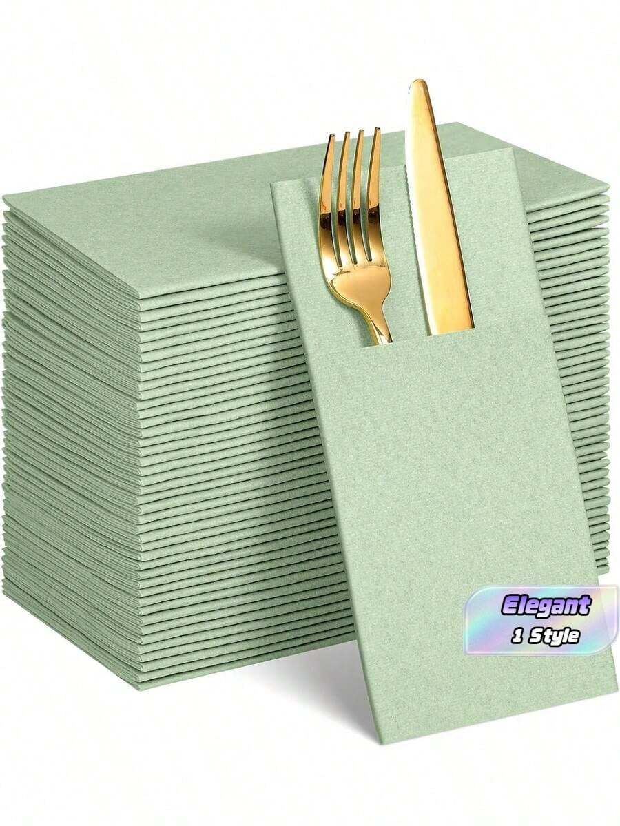 عبوة 20 قطعة من مناديل ورقية بملمس الكتان باللون الرمادي والأخضر مع جيوب للأدوات، مناديل ورقية مطوية مسبقًا بملمس القماش، عبوة كبيرة مناسبة لتناول الطعام وعيد الفصح والزفاف وحفلات استقبال المواليد وأعياد الميلاد وحفلات العروس - أخضر ذيل الفأر - مشاهدة 1