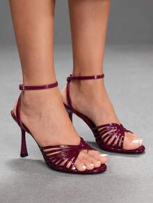 CUCCOO SZL Women's Burgundy Stilettos With Buckle Ankle Straps - Crossed Sandals For Gorgeous Parties And Formal Occasions - Burgundy - View 1