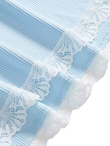 ROMWE Ribbed Lace Camisole & Shorts Lounge Set - Blue - View 3