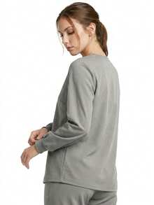 TaskEZ Light Gray Long Sleeve Crew Neck Double Pocket Convenient Comfortable Scrub Uniform Jacket - Light Grey - View 2