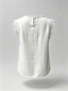 SHEIN Holidaya 夏季蕾絲飾邊無袖上衣休閒寬鬆背心上衣 - 白色 - 查看 3