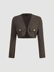 SHEIN MOD Solid Button Detail Crop Jacket In Fall/Winter - Mocha Brown - View 1