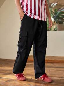 Whitmere Men's Lightweight Casual Outdoor Cargo Pants, Multi-Pocket Simple Fashion Long Trousers, Summer - Black - View 4