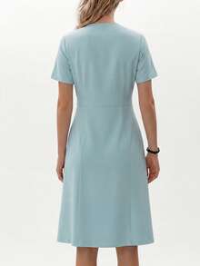 TaskEZ Mint Green V-Neck Short Sleeve Double Pocket Convenient Minimalist Fresh Scrub Uniform Nurse Dress - Cadet Blue - View 3