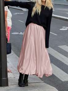 Serisse 女士纯色休闲日常铅笔裙，简约时尚 - 粉色 - 查看 5