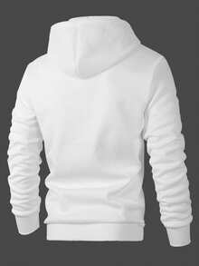 Manfinity Homme Men's Hoodie, Pure White Hooded Sweatshirt, With Pocket And Drawstring, Chest Patch Decoration Design, Simple Casual Versatile Basic Style, Spring Summer Autumn Popular Sweatshirt, Casual Comfortable Versatile, Suitable For Outings, Street Photography, Home, Travel, Vacation, Daily Wear - White - View 2
