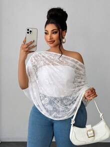 Maweii White Lace Top For Women, Ruched Asymmetrical Shoulder Design Niche Short Sleeve Blouse - White - View 1