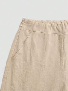 LUMIGAL Women's Khaki Loose Collar Shirt And Wide Leg Pants 2 Pieces Set - Khaki - View 4