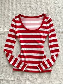 IslaSuriya Women's Fashion Striped Color Block Long Sleeve T-Shirt For Daily Wear - Multicolor - View 1