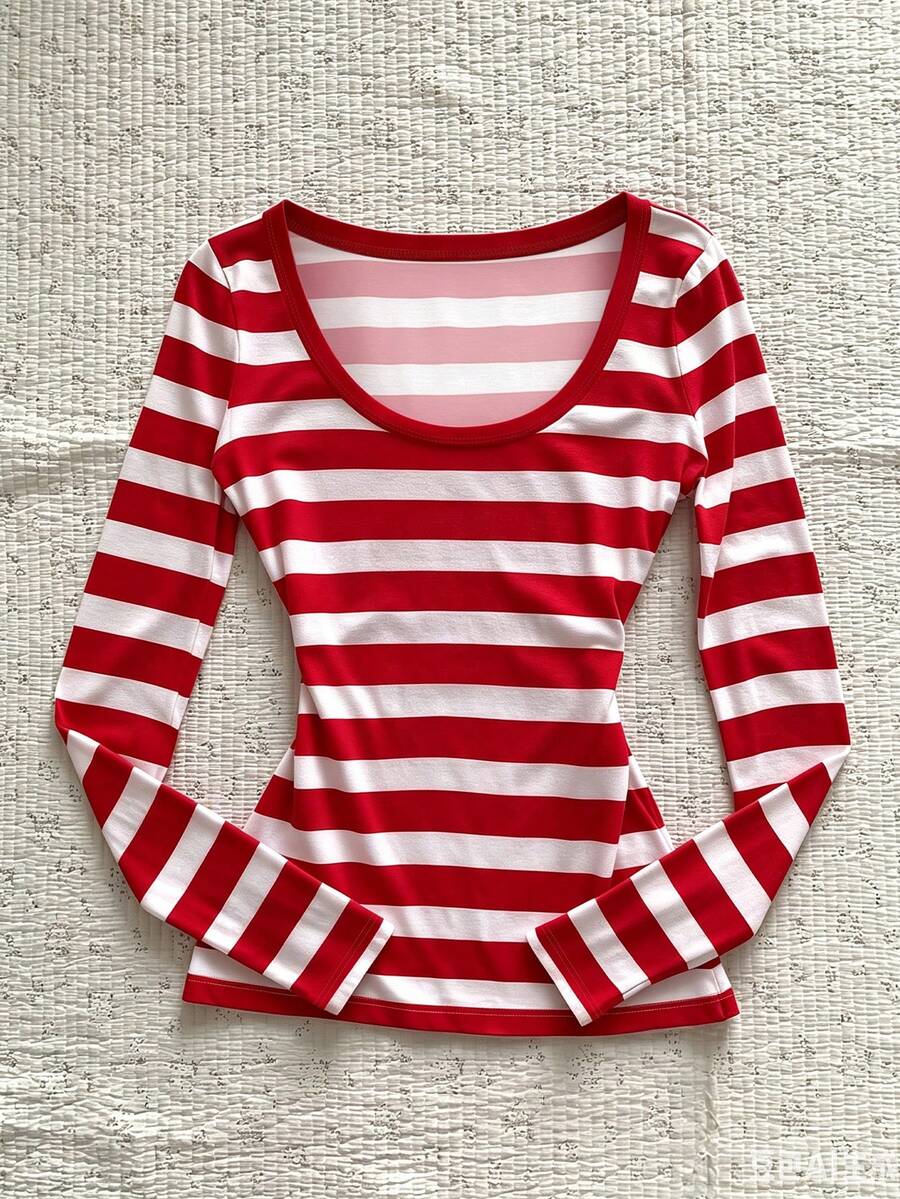 IslaSuriya Women's Fashion Striped Color Block Long Sleeve T-Shirt For Daily Wear - Multicolor - View 1