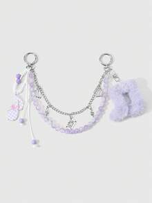 ROMWE Anime 1 Fashion Temperament Simple Purple Gradient Fine Beads Double Chain Simulation Tape Fine Flash Bow Note Braided Lace-Up DIY Keychain Bag Pendant - Purple - View 2