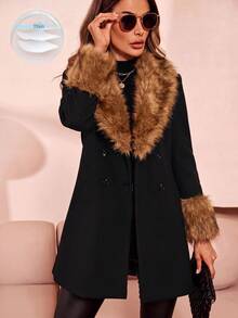 SHEIN Clasi Lapel Neck Double Breasted Overcoat In Fall/Winter - Black - View 4
