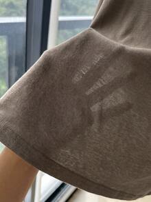 Comfortcana Solid Color Drop Shoulder Short Casual Plus Size T-Shirt - Brown - View 8