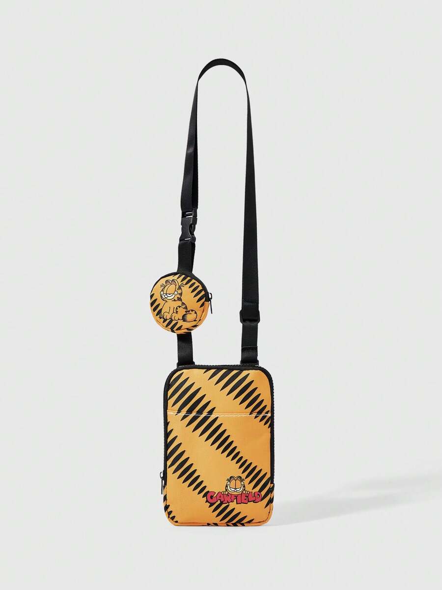 GARFIELD | SHEIN Tas Selempang Ponsel Motif Kucing Bergaris dengan Dompet Koin Mini, Tali Bahu yang Dapat Diatur, Tas Bahu Ringan untuk Perjalanan Luar Ruangan dan Penggunaan Sehari-hari - kucing - View 1