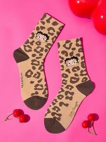 Betty Boop x SHEIN Miss Betty 女款中筒襪 2雙裝 - 混色 - 查看 7