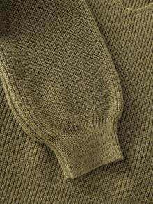 SHEIN Fall Winter Green Deep V Rib Knit Two Pieces Set, Oversized Lazy Sweater + Lace Hem Spliced Bodycon Knit Skirt, Vertical Rib Textured Casual Outfit - Army Green - View 5