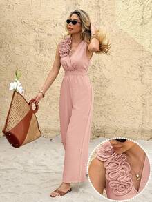 SHEIN Frenchy Celana Panjang Terusan Wanita Model Longgar dengan Hiasan 3D untuk Liburan - Baby Pink - View 8