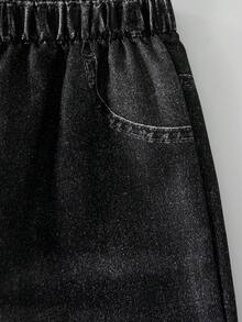 Tween Girls 休闲百搭日常涂鸦图案连帽短款卫衣 + 牛仔涂鸦宽松长裤套装 - 彩色 - 查看 9