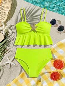 SHEIN Tween Girls 2 Pieces Bikini Swimsuit - Green - View 2