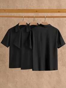 Manfinity VCAY 3件組男士極簡冰絲觸感短袖 Polo 衫，夏季款 - 黑色 - 查看 2