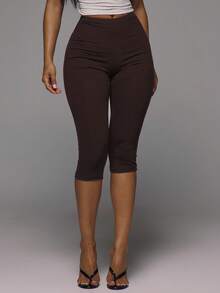 MUSERA ESSENTIALS 棉混紡修身七分褲內搭褲 春夏度假日常可愛基礎款簡約 - 咖啡棕 - 查看 2