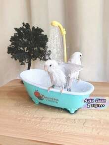 1件裝自動自清潔進階鸚鵡洗澡盆 寬大浴盆附淋浴清潔器與趣味玩具，適合清新沐浴 - 彩色 - 查看 1