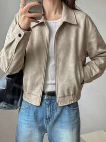 DAZY Spring New Vintage Leather Jacket, Short Style, Regular Fit, Suitable For Valentine's Day - White - View 5