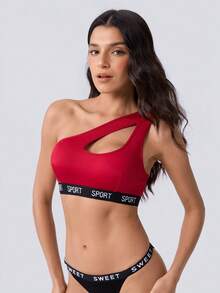 Loungeista Women's Sexy Hollow One Shoulder Bra - Red - View 5