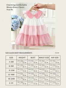 SHEIN 女嬰白色與粉色夏季洋裝 3M-3Y 雪紡拼接漸層可愛生日套裝 優雅領口短袖後扣開學服飾 - 粉色 - 查看 3