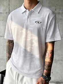 Sport MetroGents Kaos Polo Olahraga Lengan Pendek Motif Kamuflase Pria, untuk Gym - Putih - View 3