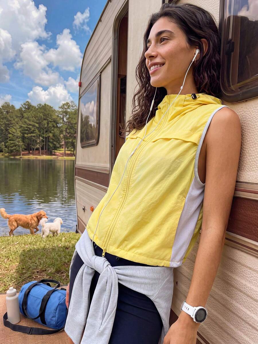 Exploreva Exploreva Yellow Women's Zipper Front Casual Outdoor Vest Jacket - Yellow - View 1