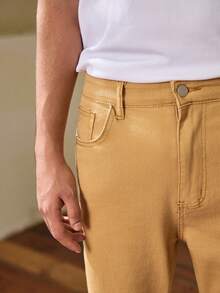 Whitmere Men's Regular Fit Vintage Washed Elastic High Street Straight Slim Fit Casual Jeans - Khaki - View 6