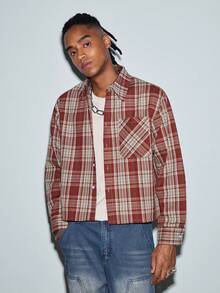 Modcrash Men's Single-Button Casual/Commuting Checkered Short-Sleeved Shirt - Red - View 7