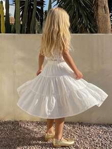 DAZY Young Girl A-Line Loose Elastic Waist Ruffle Hem Skirt - White - View 8