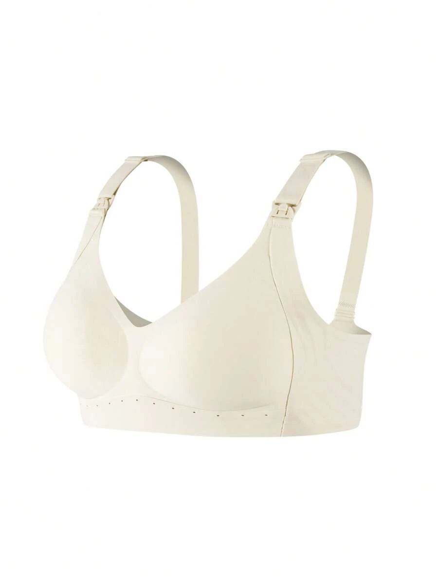 SHEIN 白色無縫貼身模杯哺乳內衣,極簡日常孕婦內衣 - 白色 - 查看 1